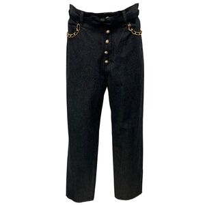 MUVEIL WASHED BLACK PEARL AND CHAIN EMBELLISHED DARK DENIM JEANS